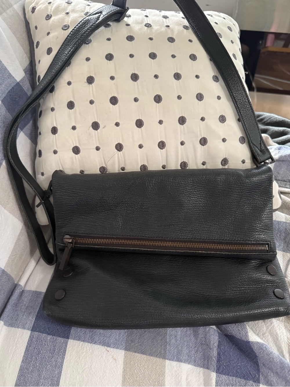 Hammitt Black Leather Kyle Foldover Crossbody with Front Zip